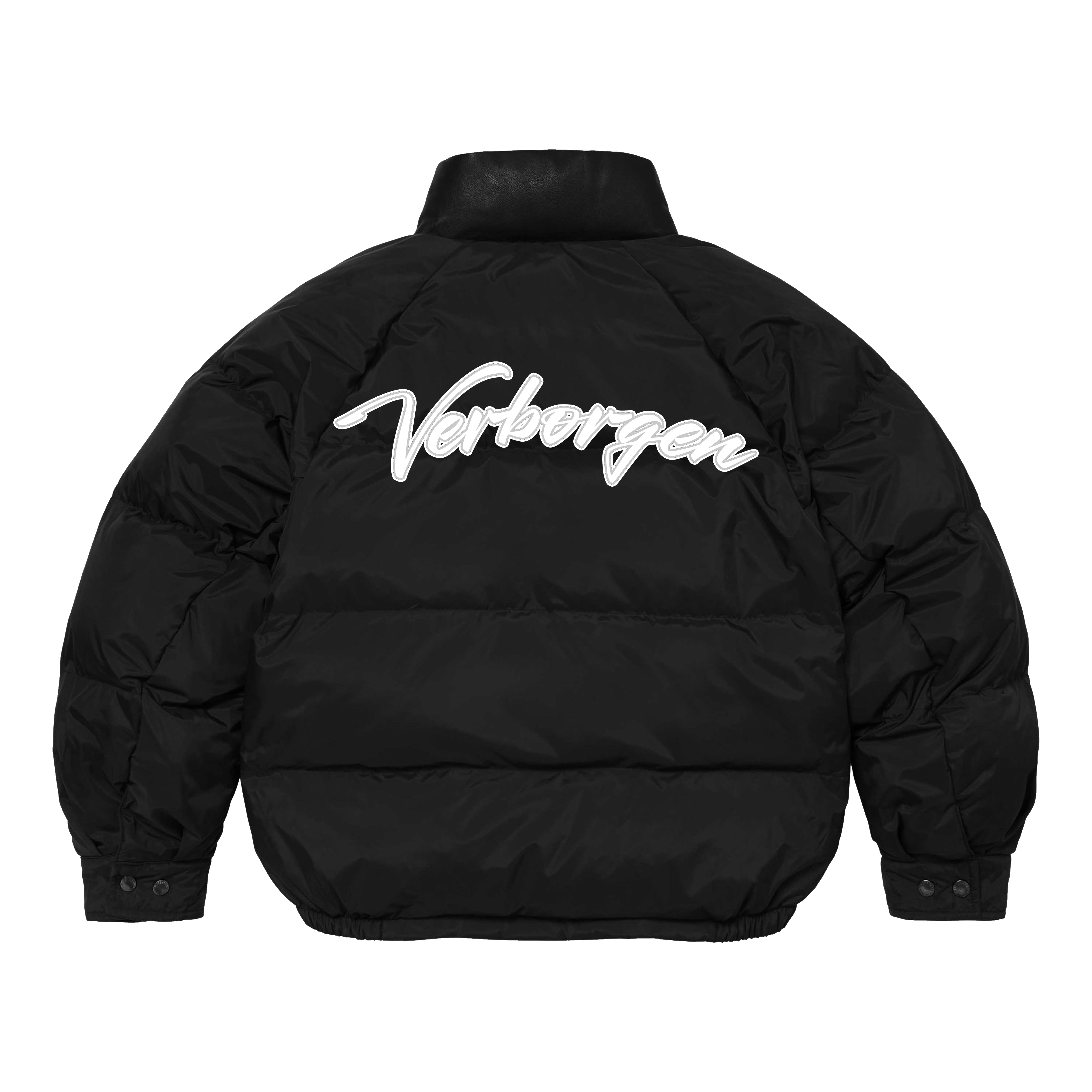Chaqueta acolchada negra con bordado del logotipo en V