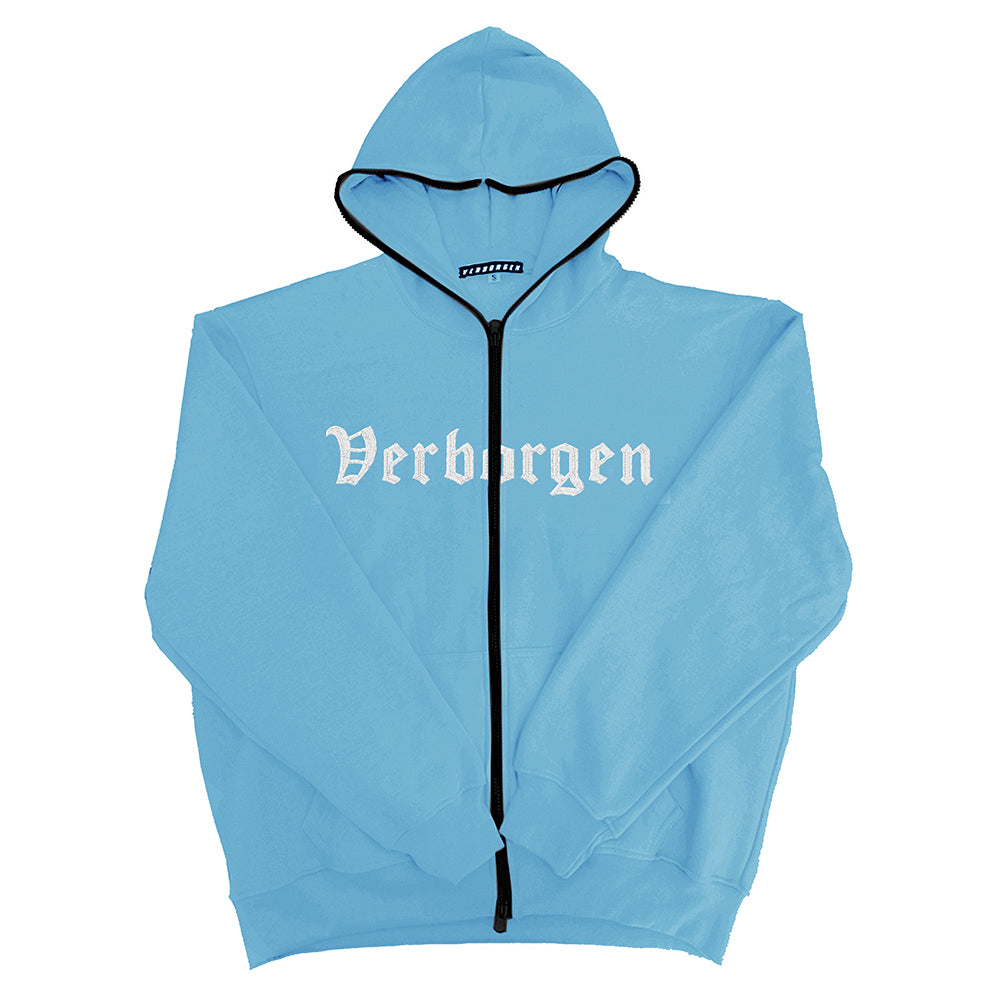 Sudadera con capucha y bordado con cremallera completa - Azul bebé