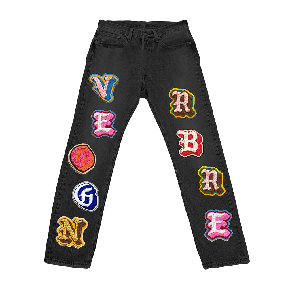 Chenille Patchwork Jeans - Black