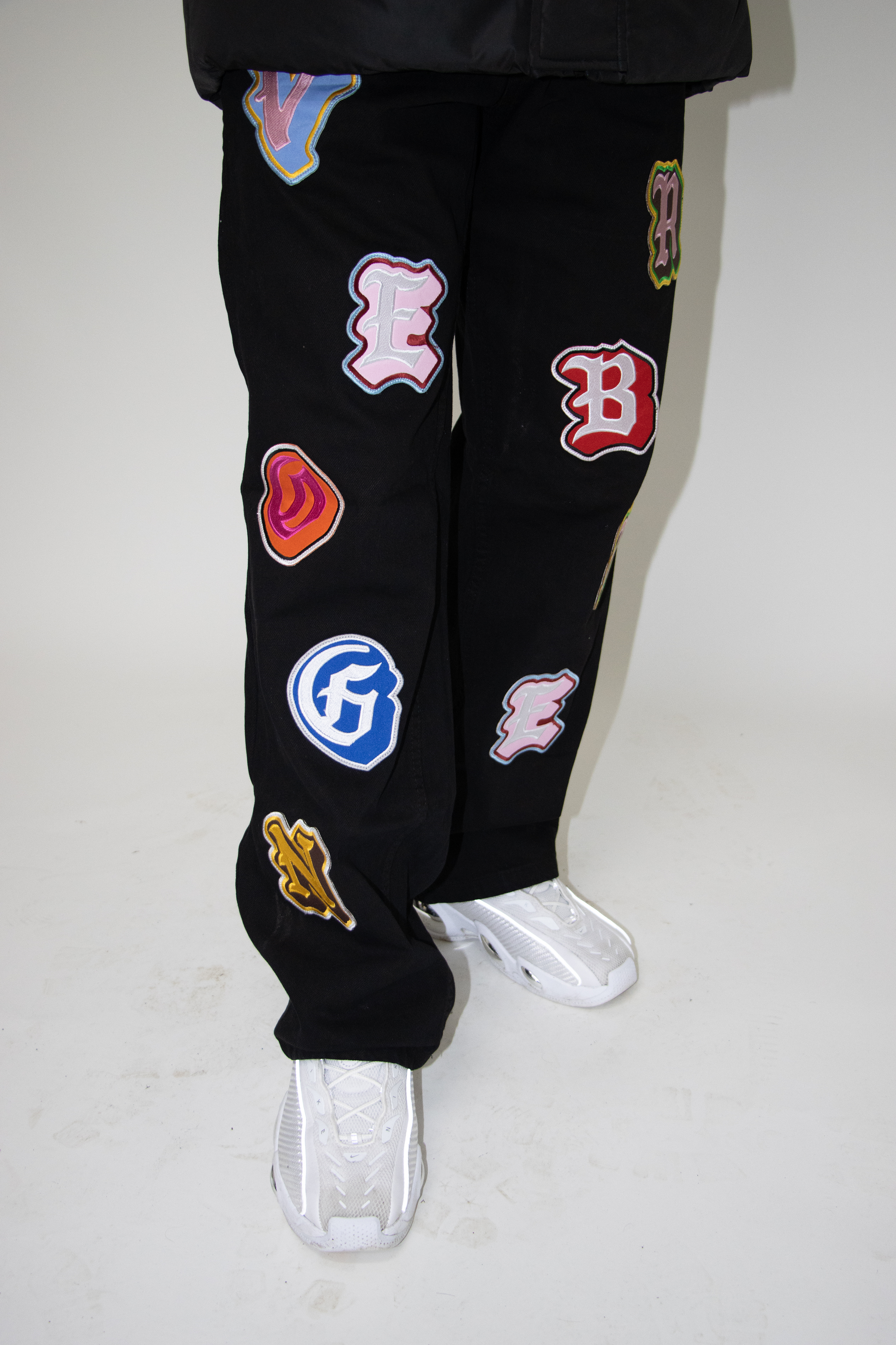 Jean patchwork en chenille - Noir