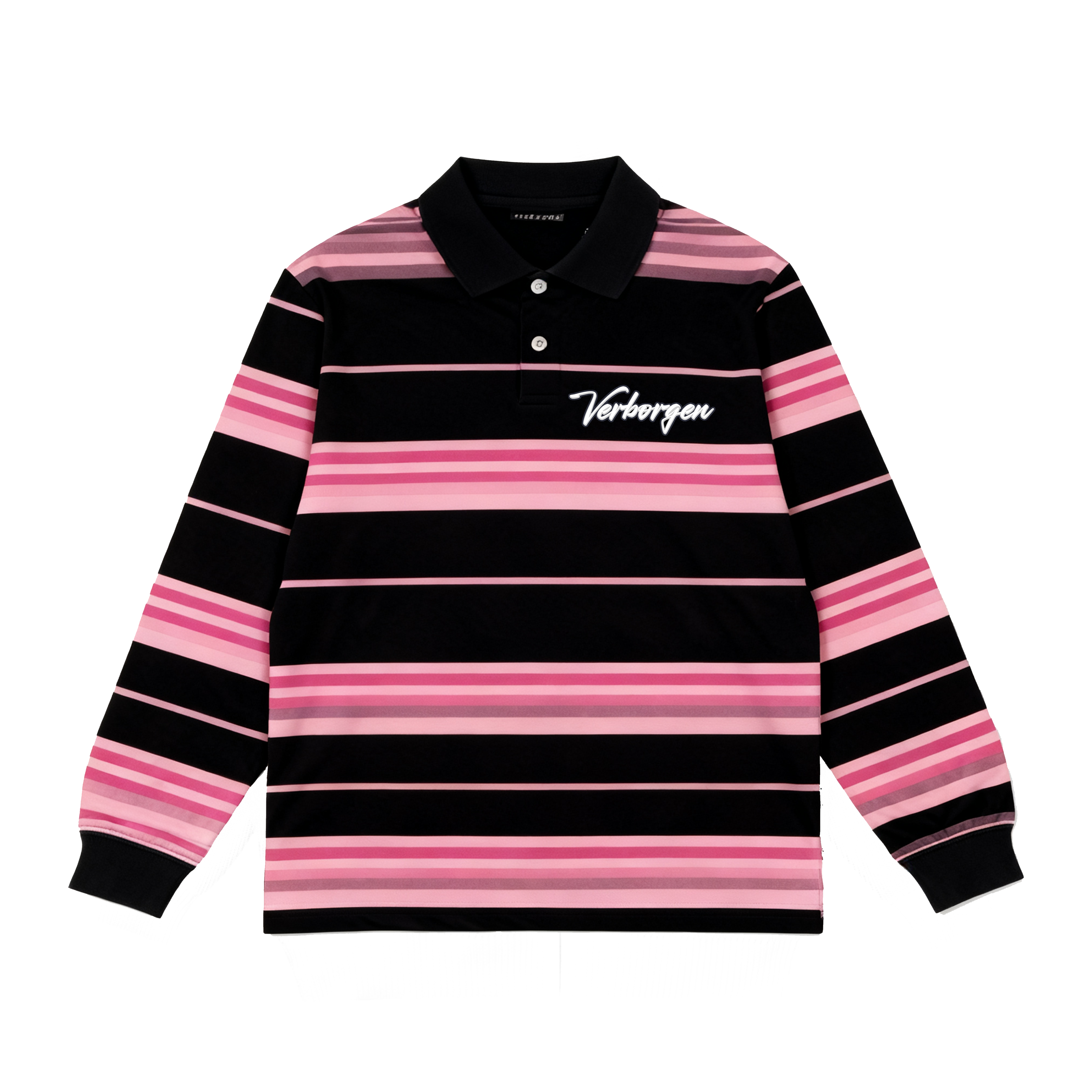Script Embroidery Striped L/S Shirt - Pink/Black