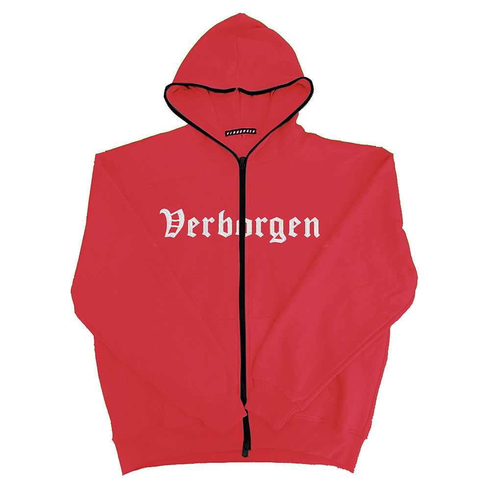 Embroidered Zip Up Hoodie - Red