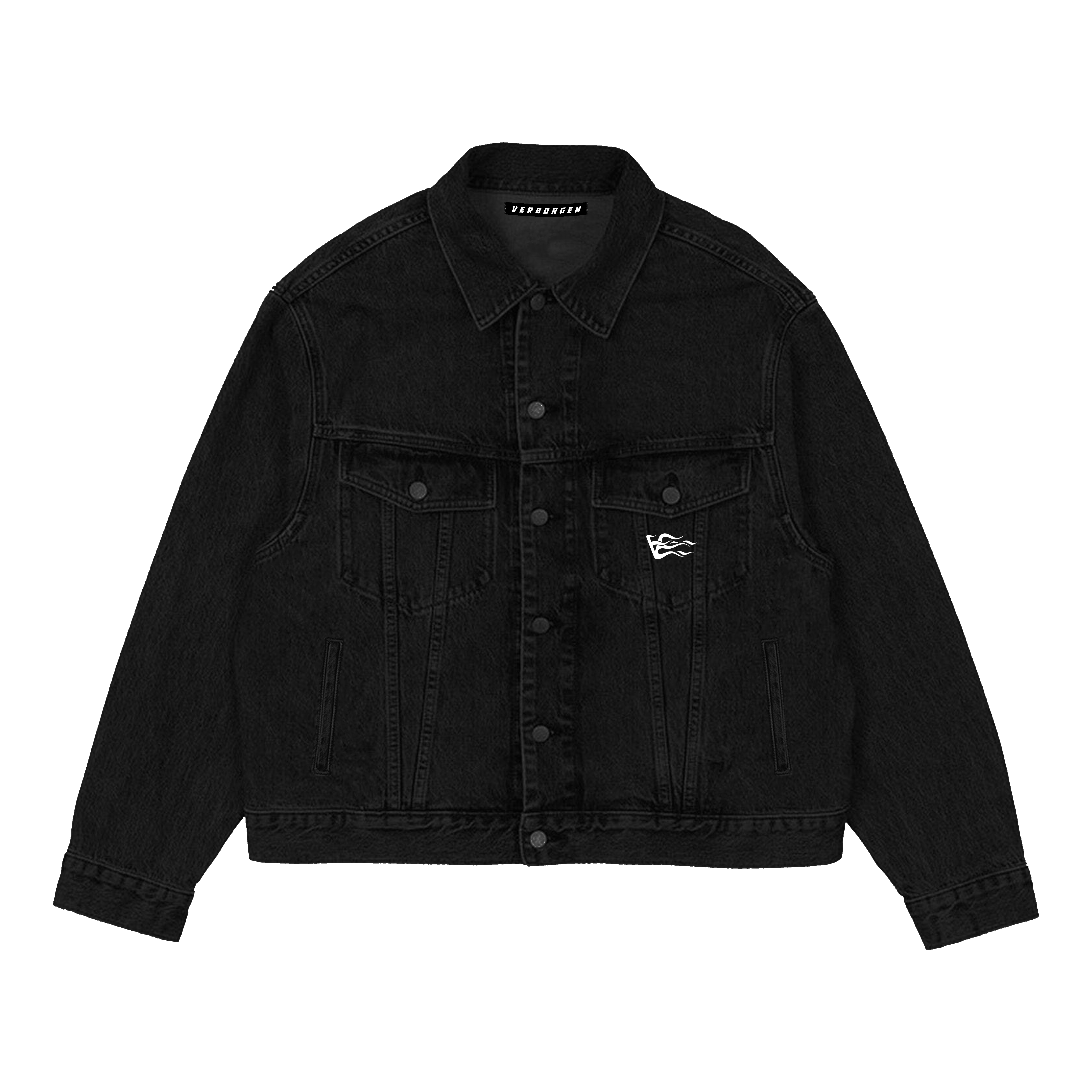 V-Script Denim Jacket - Black