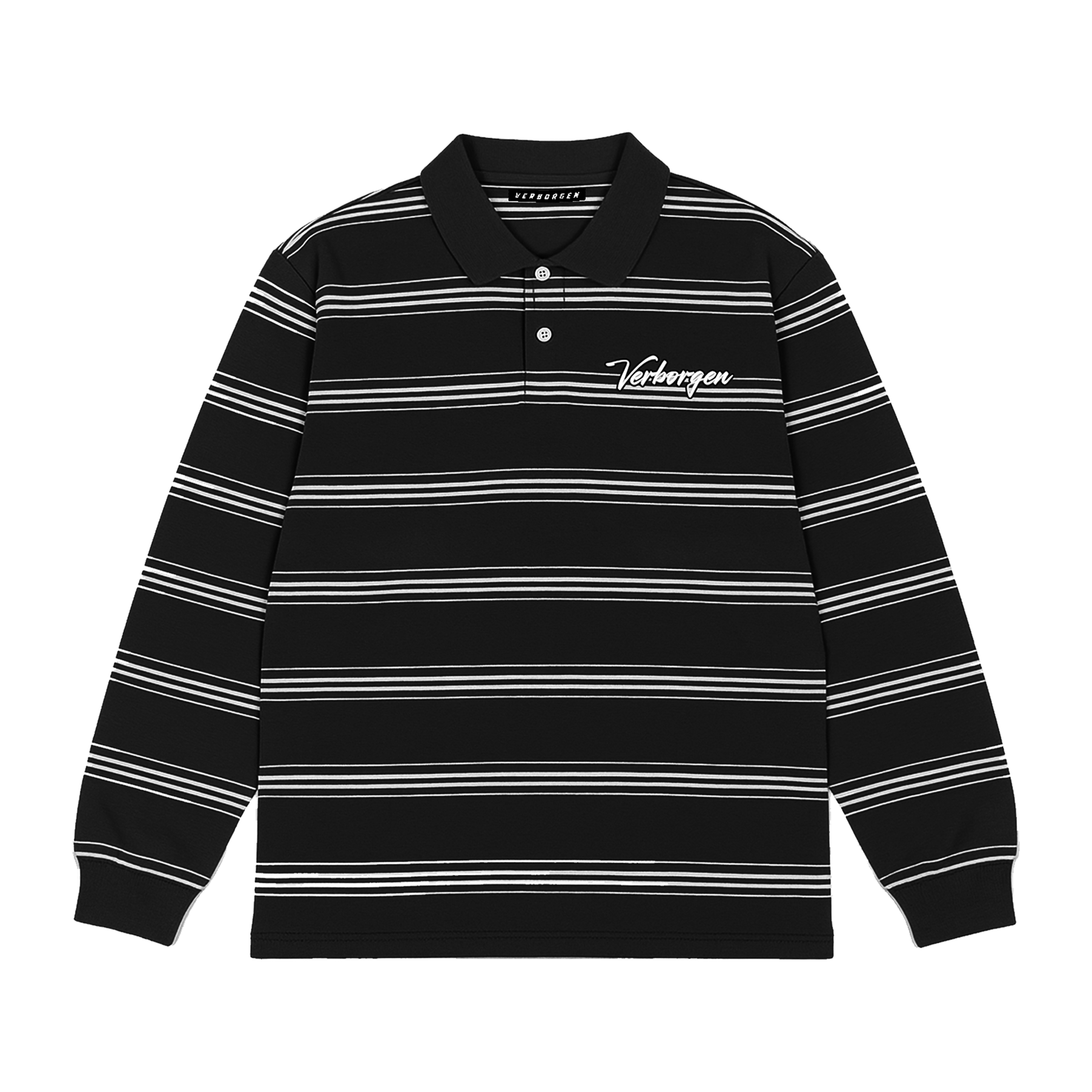 Script Embroidery Striped L/S Shirt -Black