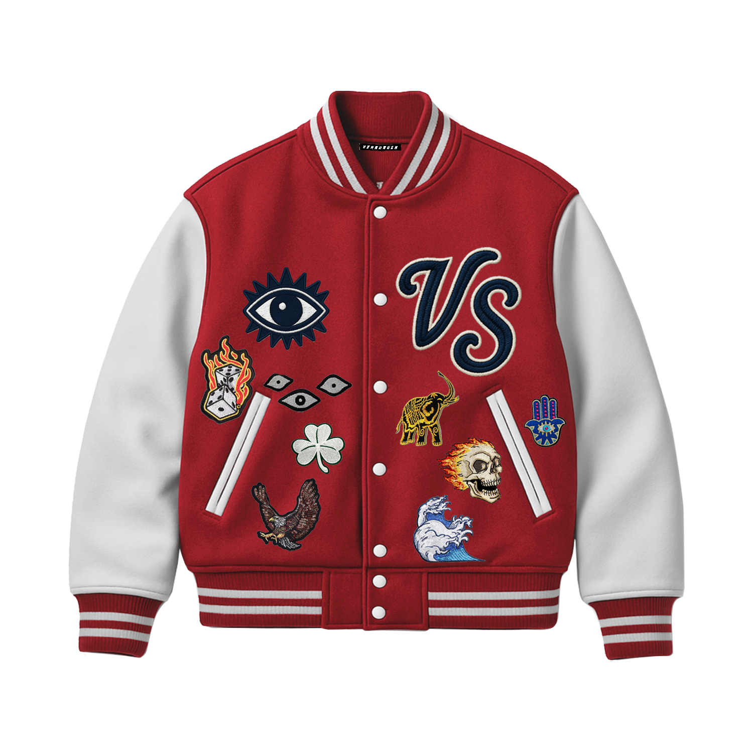Embroidery "Eyes" Varsity Jacket - Red