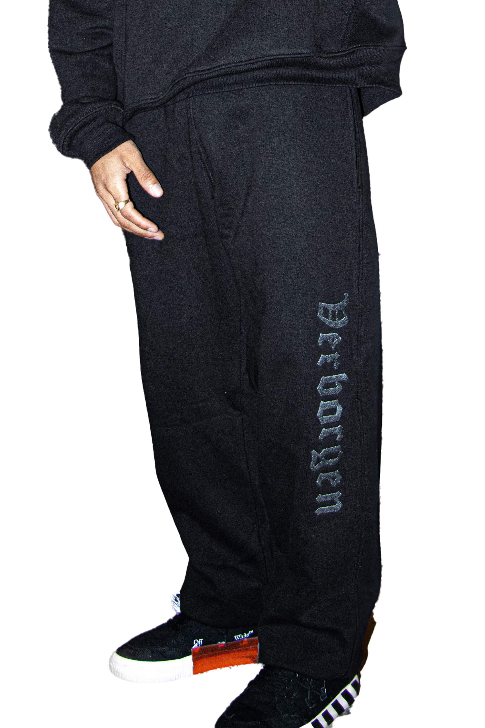 Silver Embroidery Joggers - Black