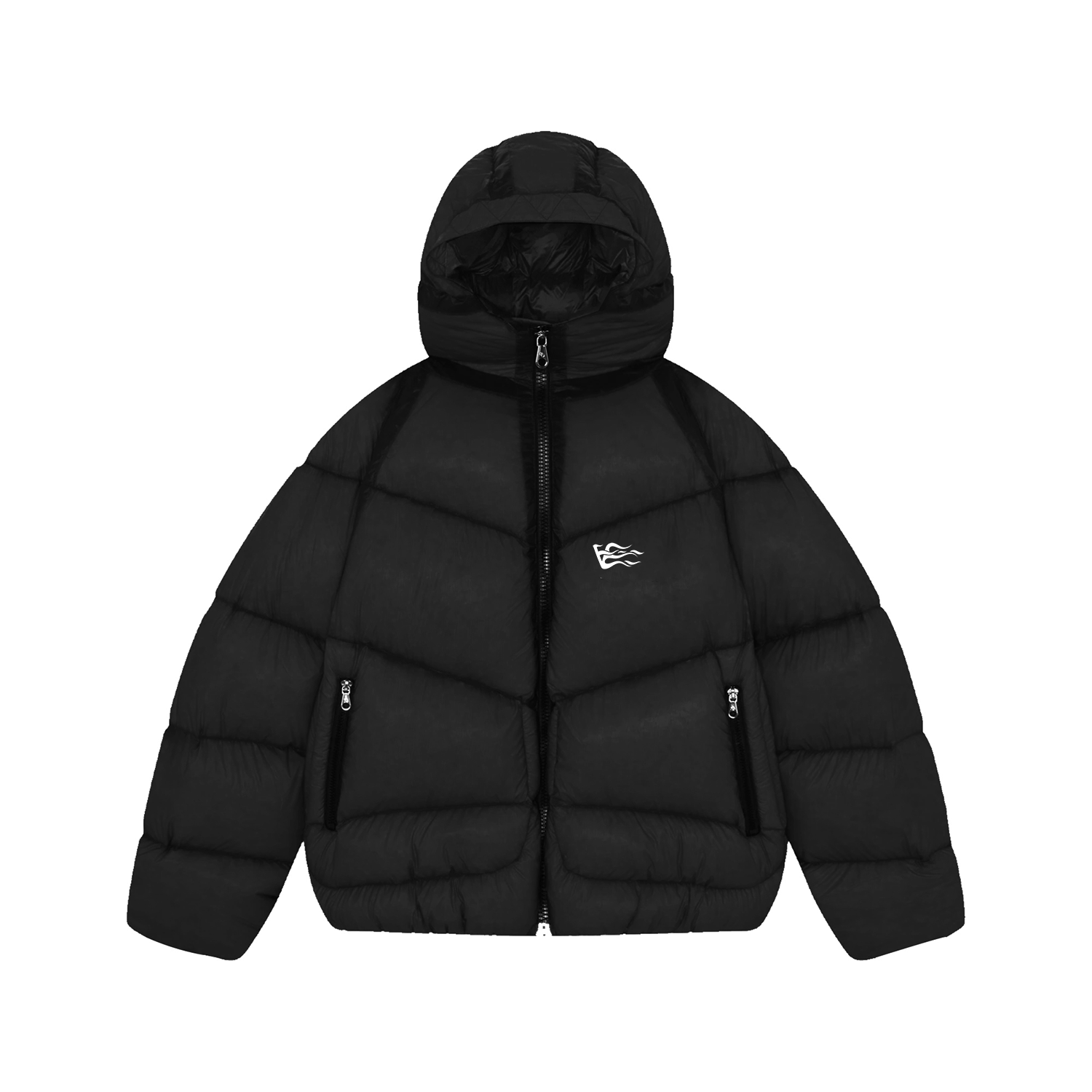 V-Logo Puffer Jacket - Black