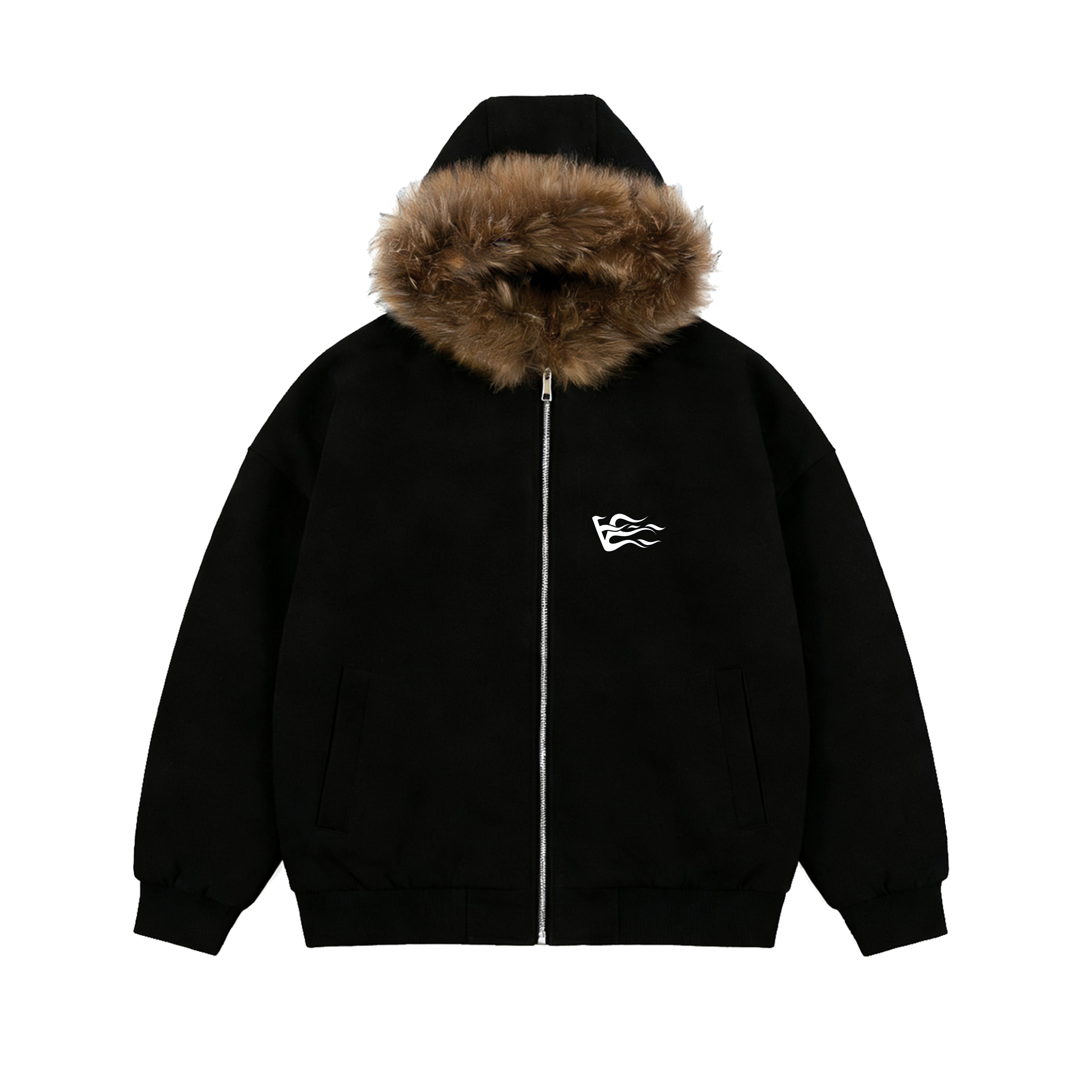 Fur V-Logo Zip-Up - Black