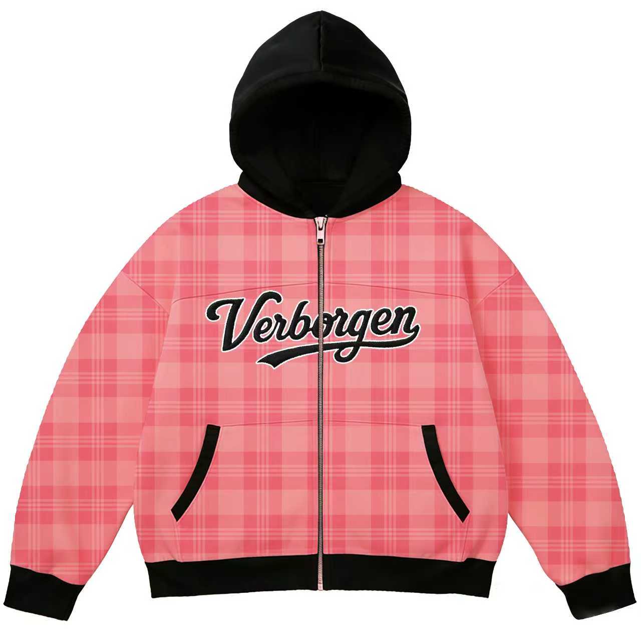 2 in 1 Reversible Plaid Zip-Up - Pink/Black