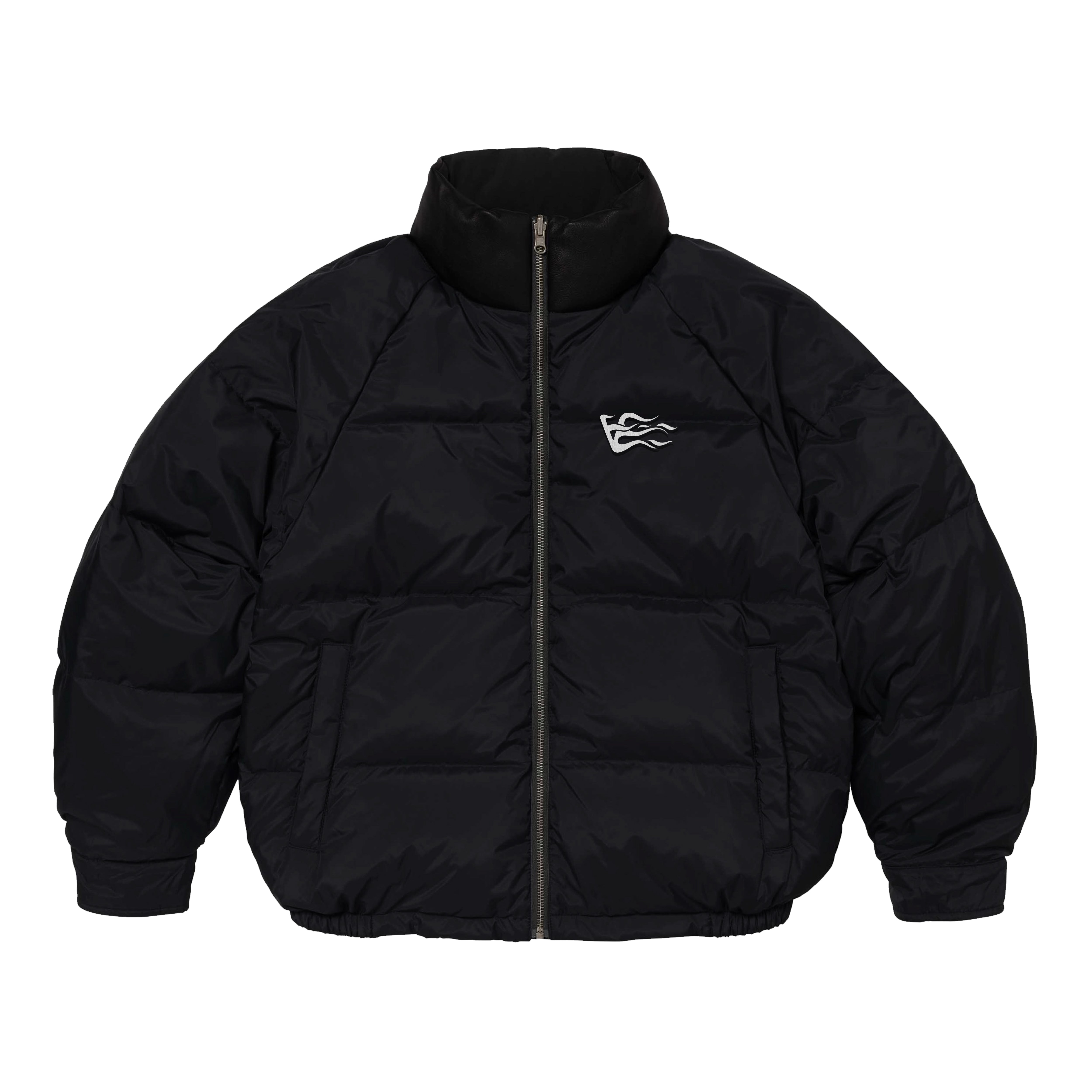 V-Logo Embroidery Black Puffer Jacket