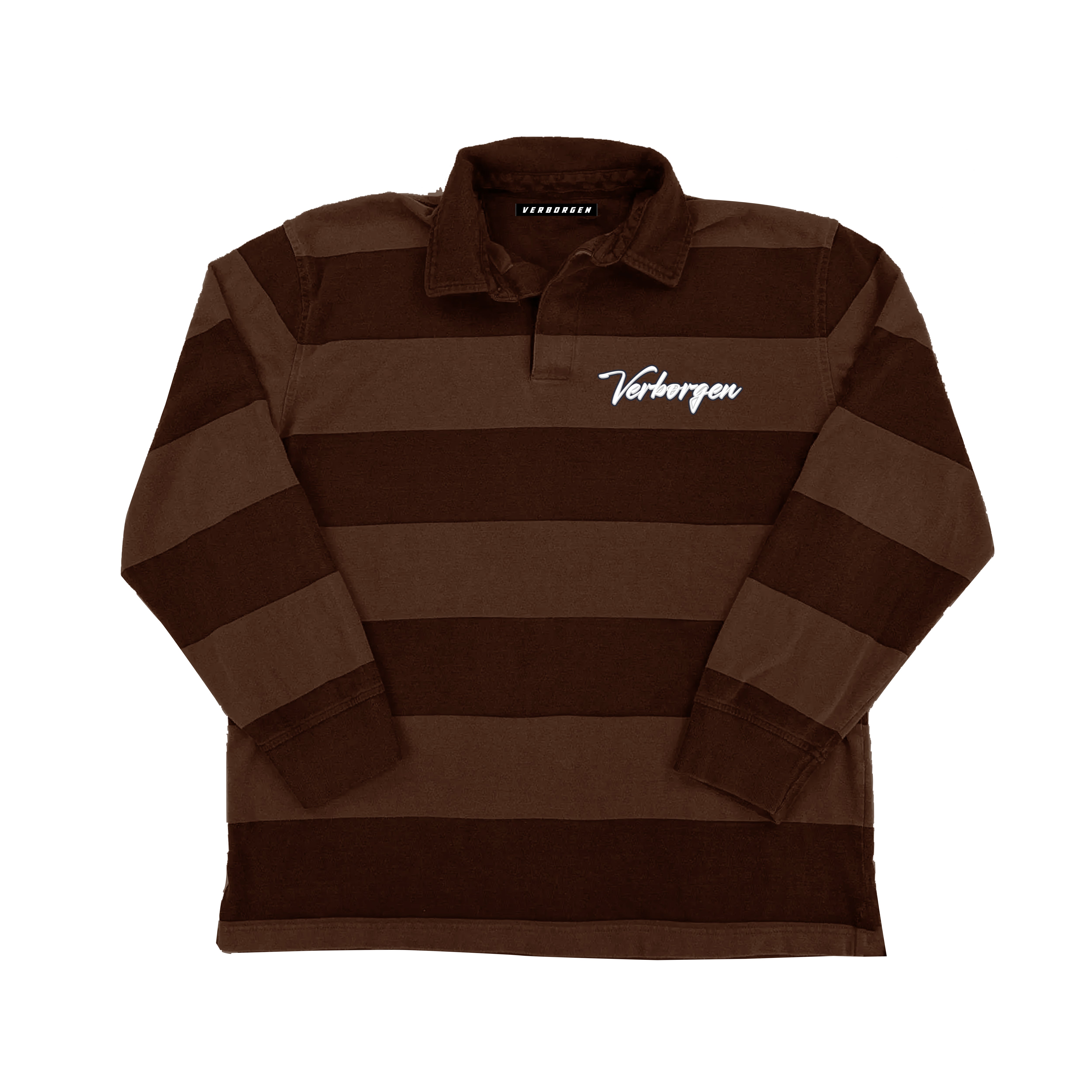 Script Embroidery Striped L/S Shirt - Brown