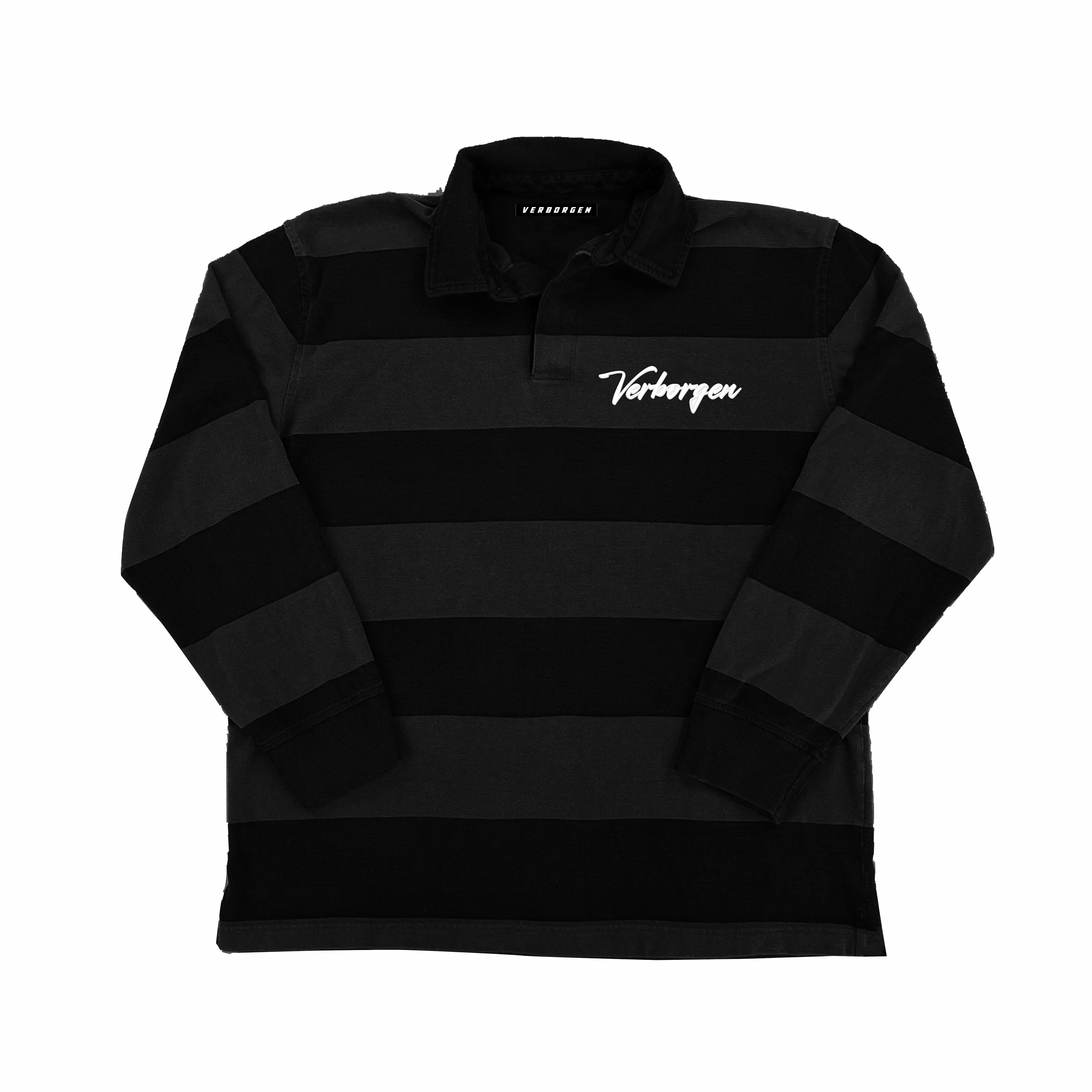 Script Embroidery Striped L/S Shirt - Black