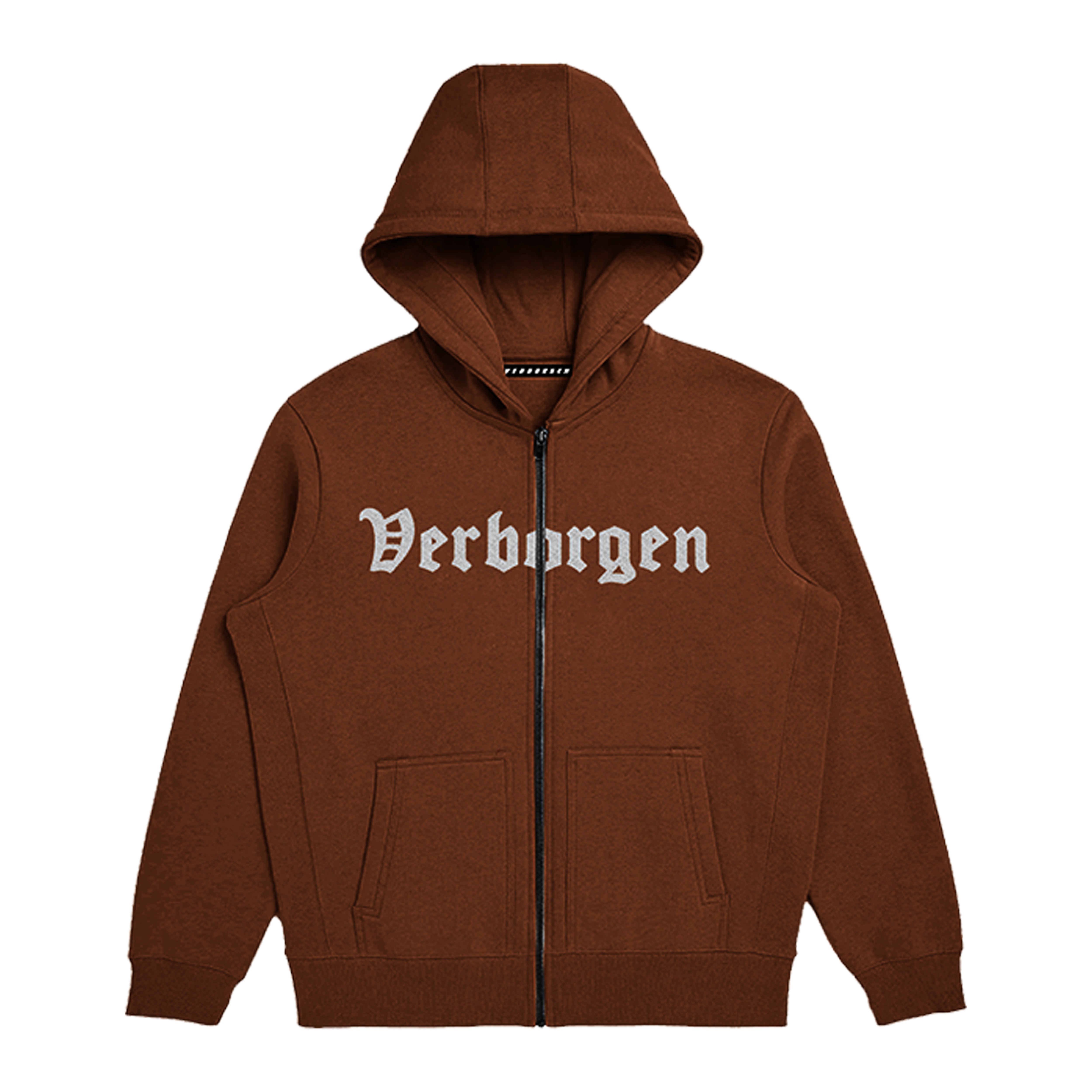 Embroidery ZIp-Up Hoodies - Brown