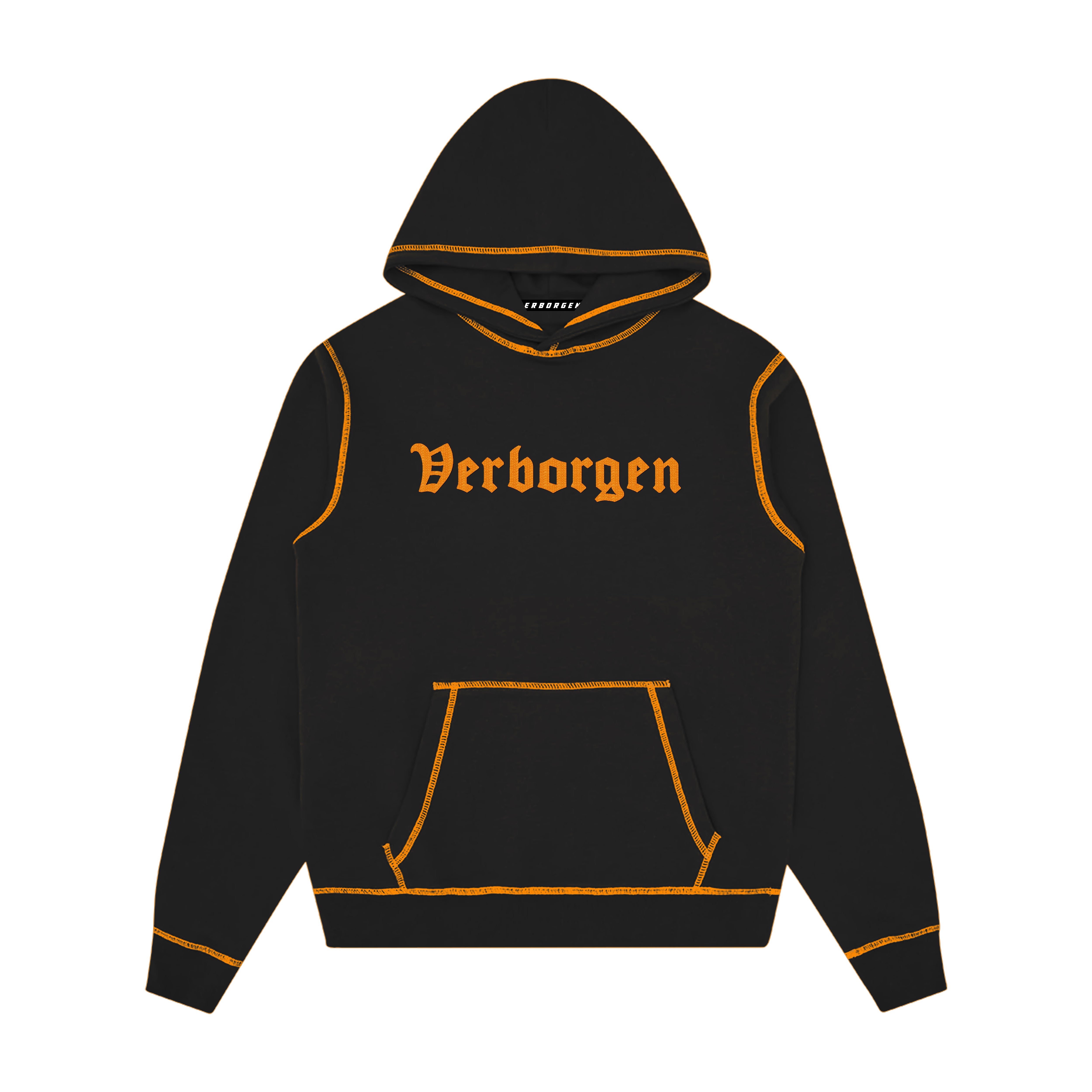 Contrast stitch Embroidery Hoodie - Black/Orange