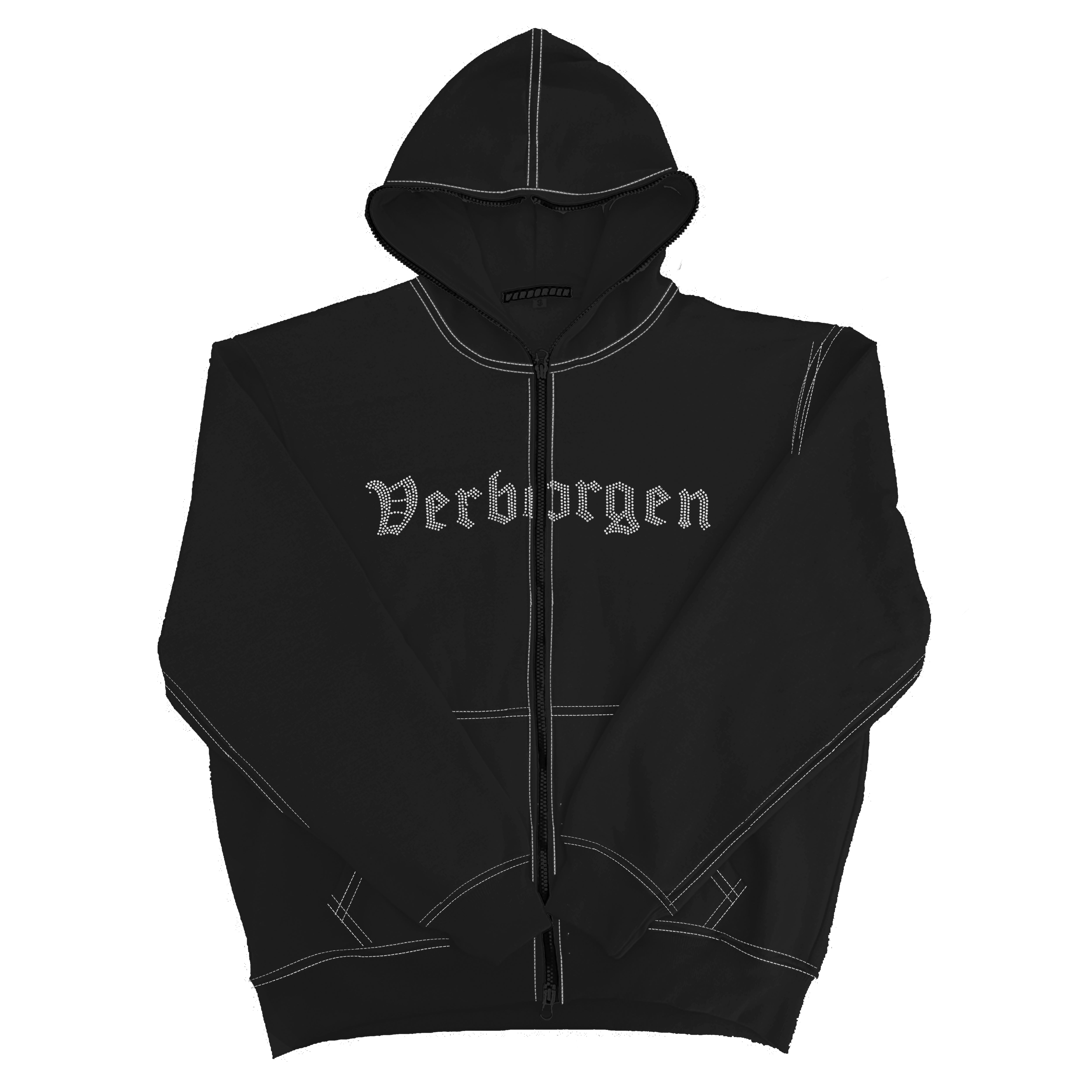 Contrast Rhinestone Stitch Hoodie – Black