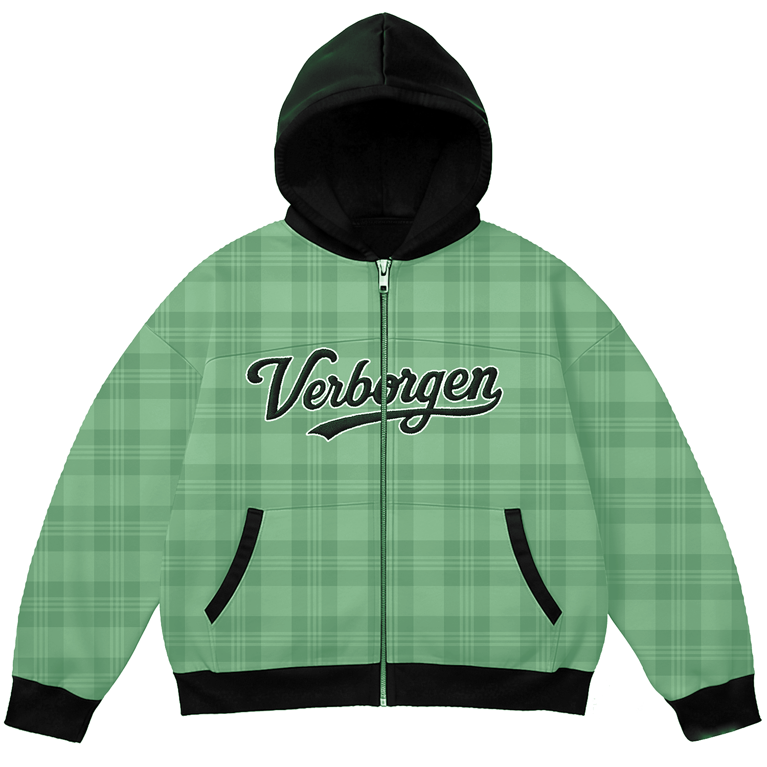 2 in 1 Reversible Plaid Zip-Up - Green/Black