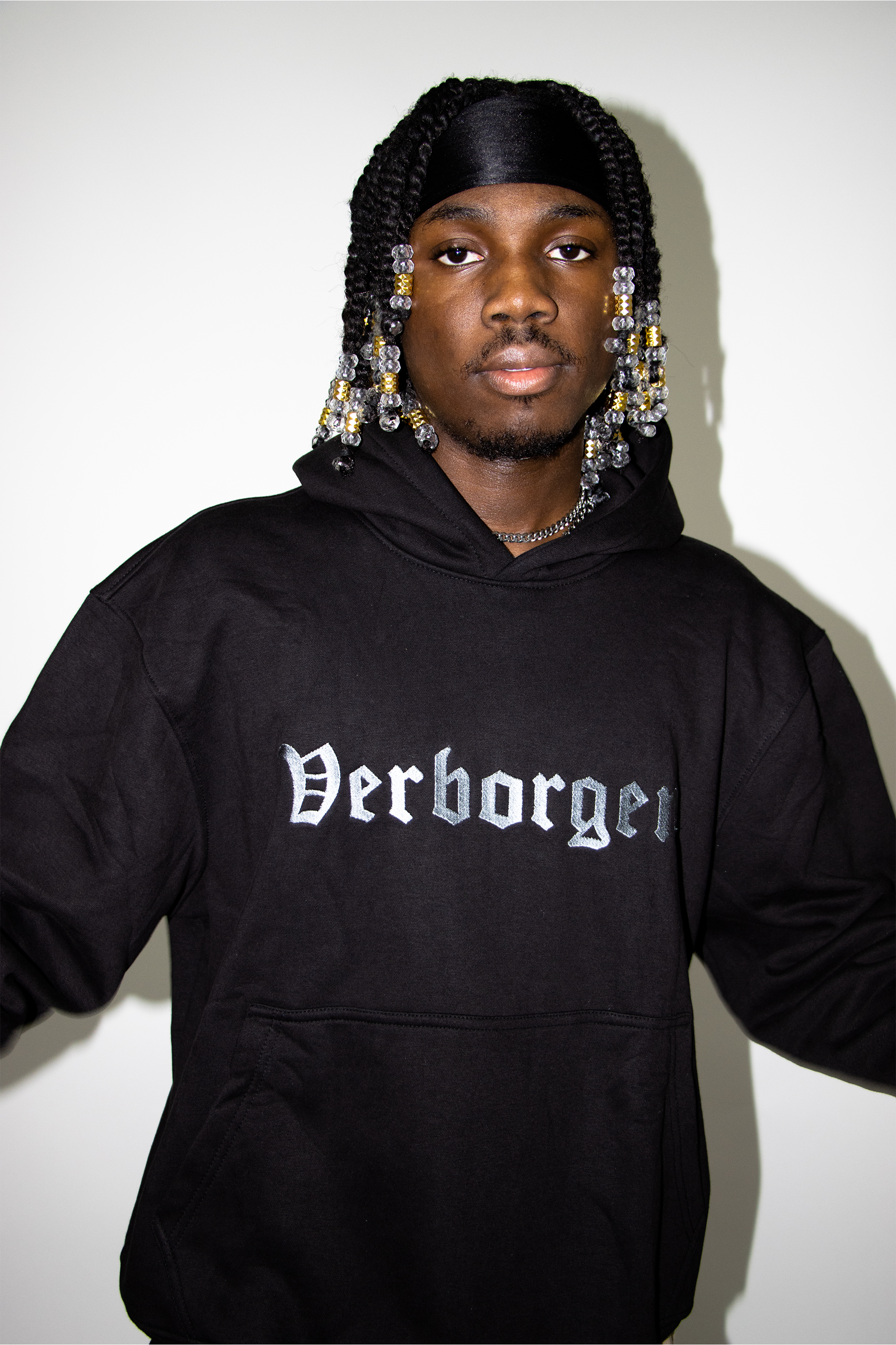 Silver Embroidery Hoodie - Black