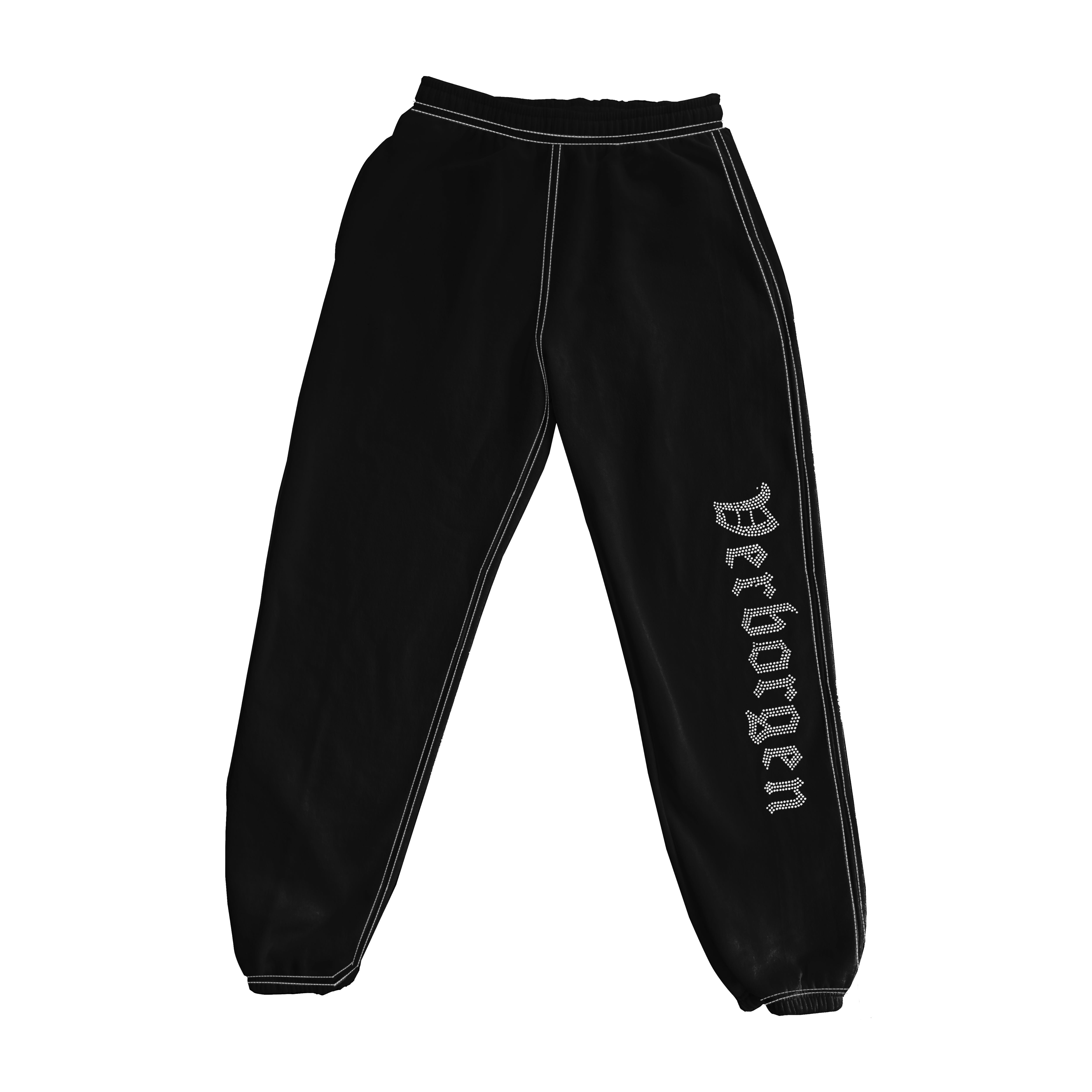 Contrast Rhinestone Stitch Joggers – Black