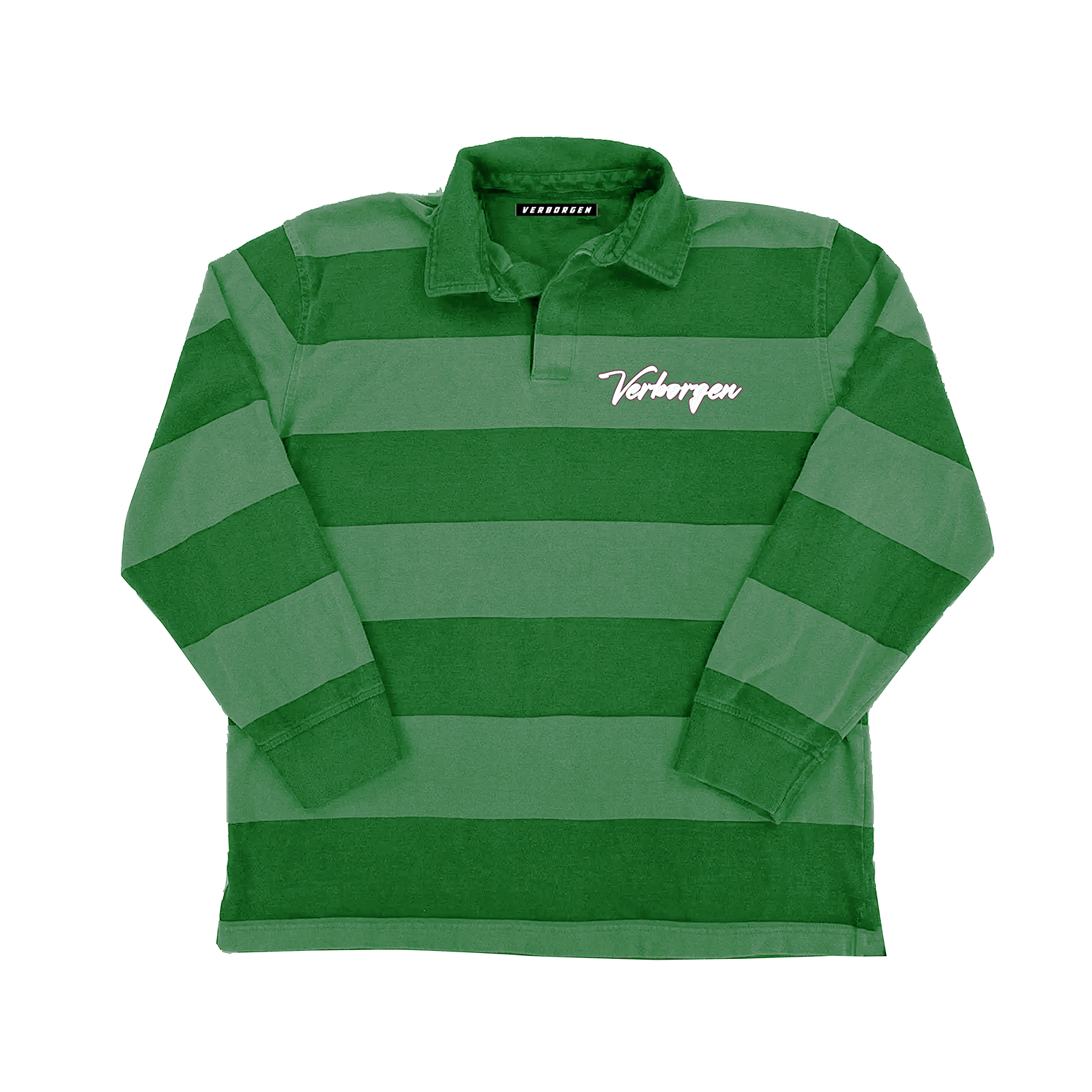 Script Embroidery Striped L/S Shirt - Green