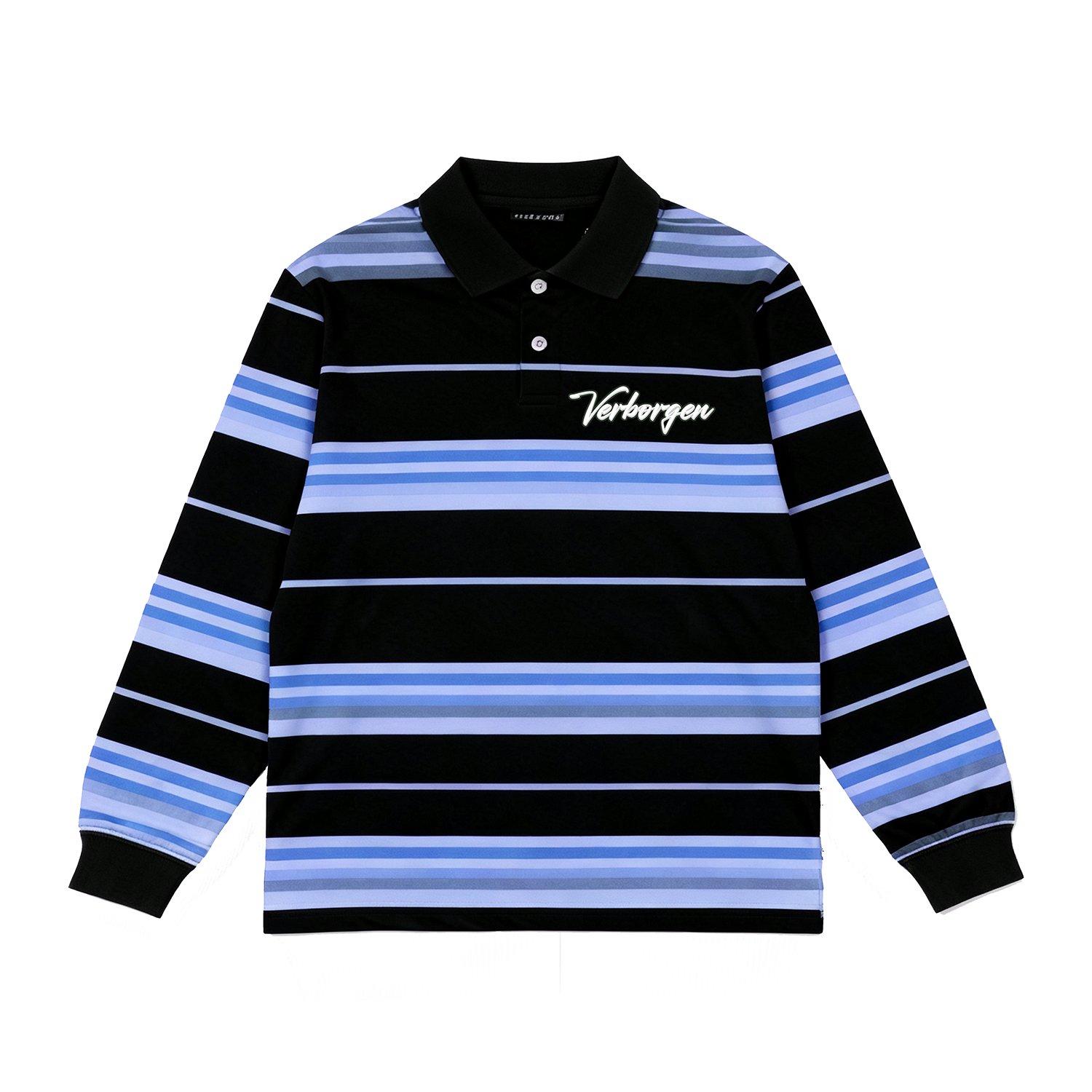 Script Embroidery Striped L/S Shirt - Blue/Baby Blue/Black