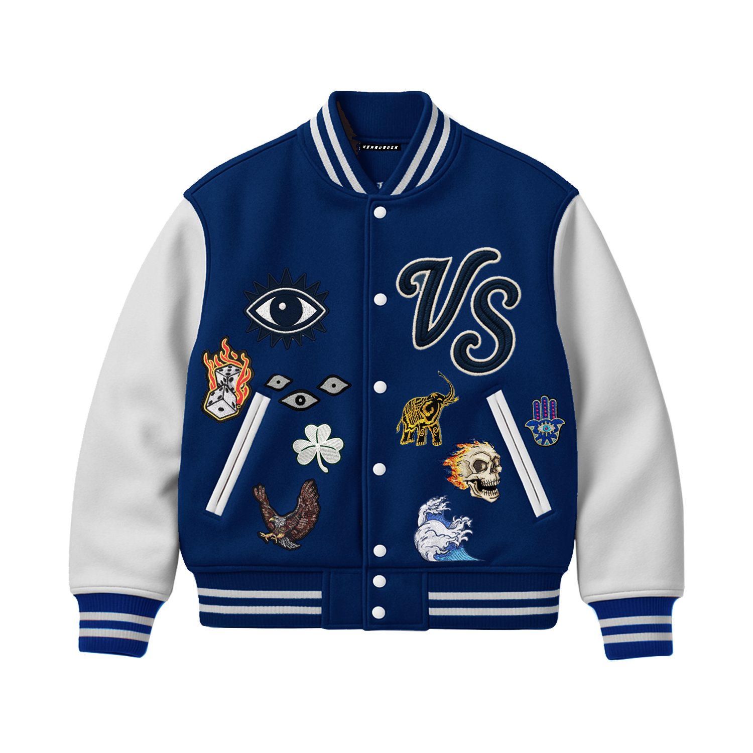 Embroidery "Eyes" Varsity Jacket - Blue